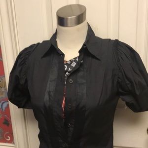PRADA light weight black cotton tuxedo blouse XS